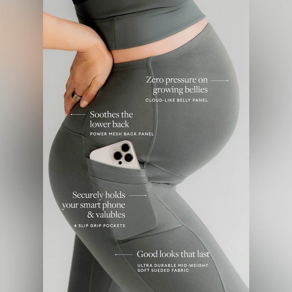 Blanqi‎ Olive Green Maternity Pocket Leggings NWT Medium - Picture 2 of 13